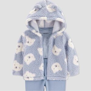 Carter’s Baby Bear Faux Shearling Hoodie with Bear Ears Jacket Blue 3M NWT